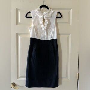 Size 6 slim fit sleeveless white ruffled  top and pinstriped blue bottom